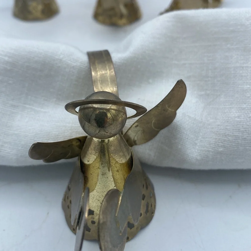 VTG set of 4 brass metal Angel w/ musical instruments napkin rings holders